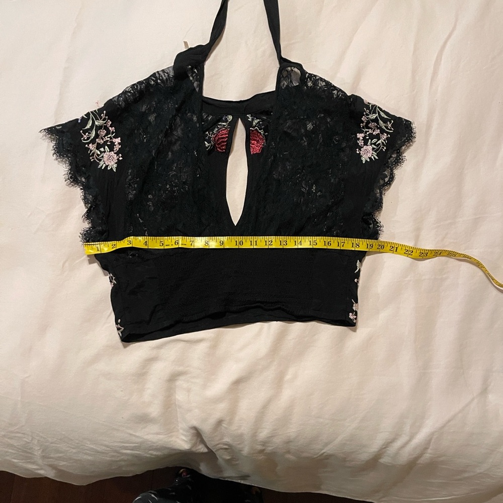 Sold!! Free People Black Lace Top with Floral Embroidery - Picture 11 of 12